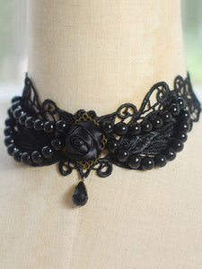 Classic Lolita Necklace Lace Beading Flower Black Lolita Choker