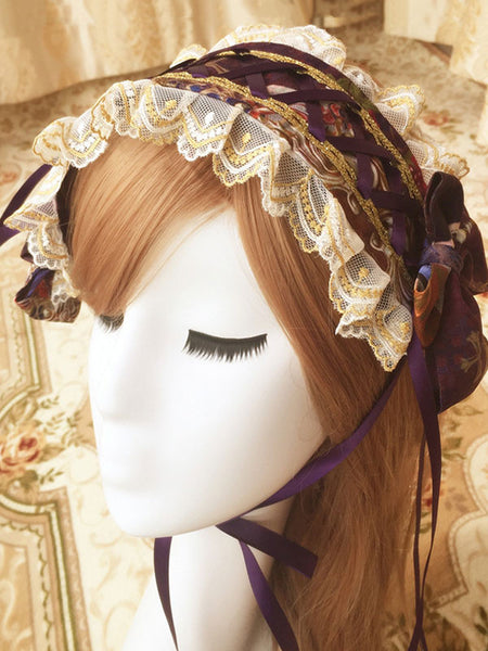 Classic Lolita Headband Floral Lace Ruffle Chiffon Lolita Headdress
