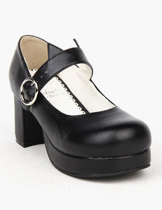 Black Round Toe PU Lolita Shoes for Girls