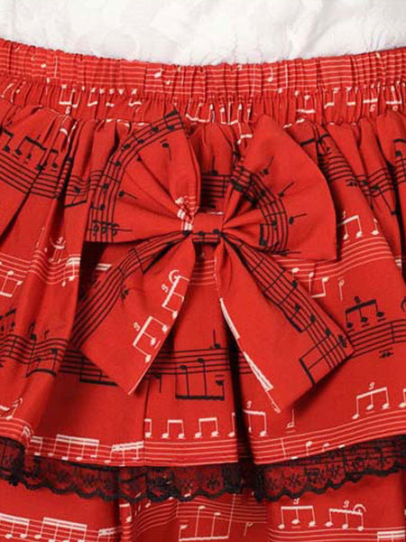 Classic Lolita SK Print Bow Lace Red Lolita Skirt