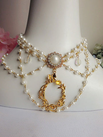Sweet Lolita Jewelry Pearl Beading Metallic Layered White Lolita Necklace
