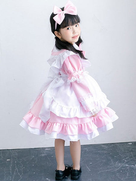 Lolita Dress For Children Maid Lolita Outfit Lace Ruffle Bow Lolita One Piece Dress