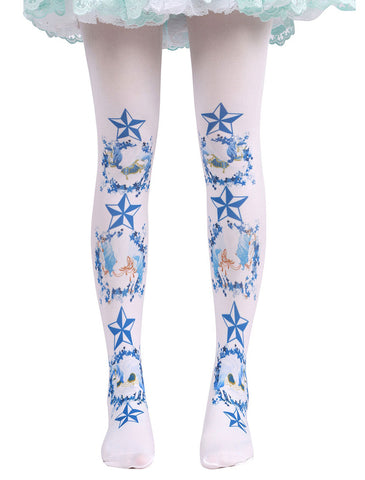 Sweet Lolita Socks Blue Printed Lolita Stocking