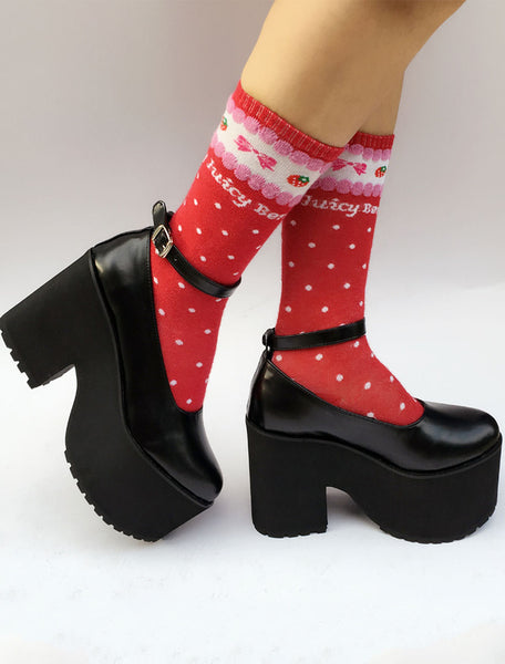 Sweet Lolita Shoes Black Platform Ankle Strap Chunky Heel Lolita Pumps