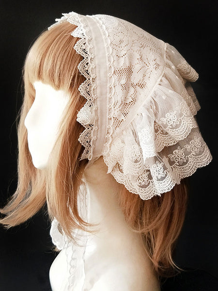 Sweet Lolita Headdress Infanta Sugar And Matcha Lace Ruffle White Lolita Headband