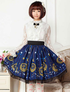 Deep Blue Star Printed Polyester Lolita Skirt for Girls