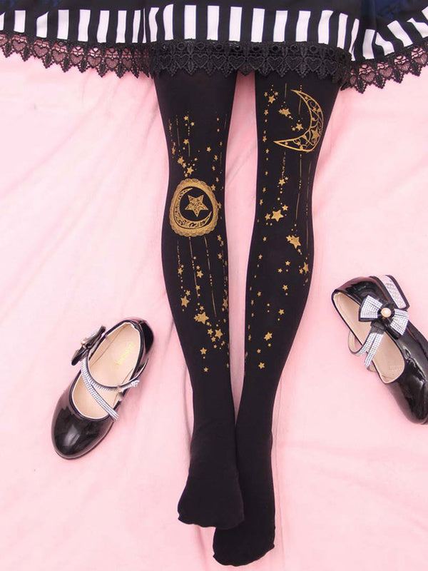 Sweet Lolita Stockings Black Moon And Starlet Velvet Tight High Lolita Socks