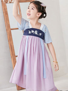 Chinese Style Lolita Dress OP Embroidery Pleated Lilac Chiffon Children Lolita OP Dress