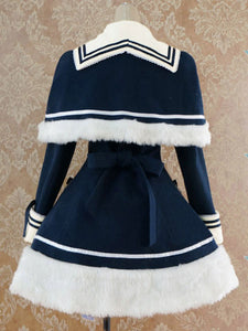 Navy Blue Waist-controlled Sailor Style Lolita Coat