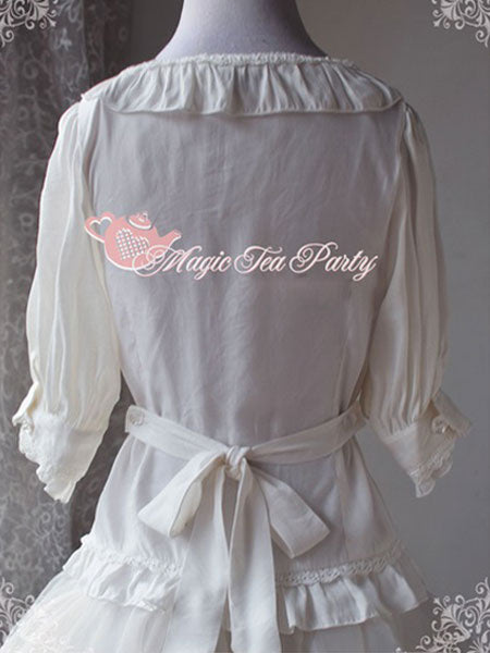 Classic Lolita Blouses Magic Tea Party Chiffon Ruffles Lace Scoop Neck Bell Sleeve White Lolita Top