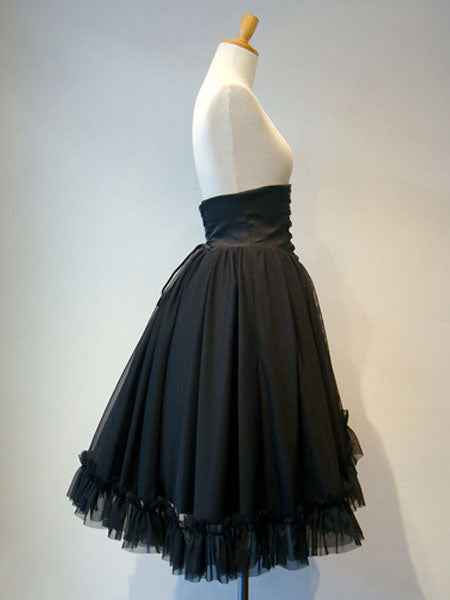 Gothic Lolita SK Tulle Layered Ruffle Pleated Black Lolita Skirt