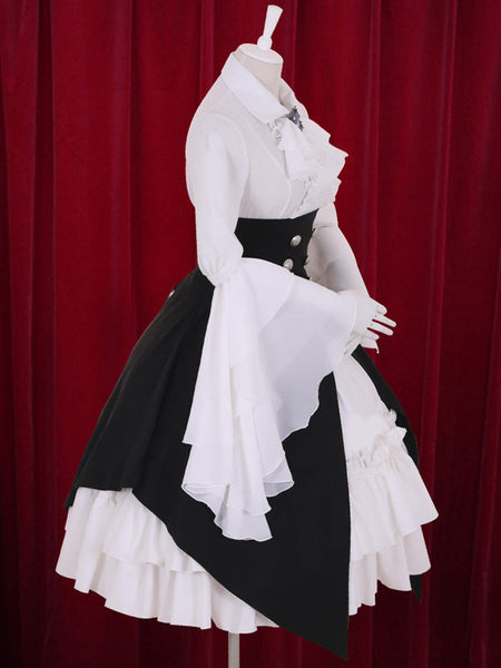 Multicolor Lolita Dress Buttons Tiered Cotton Dress