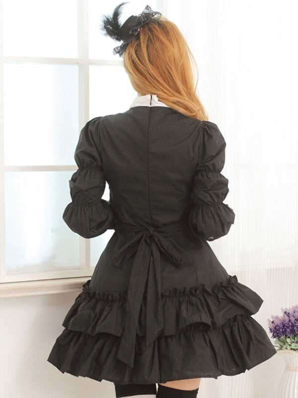 Black Lace Portrait Neck Long Sleeves Lolita One-Piece