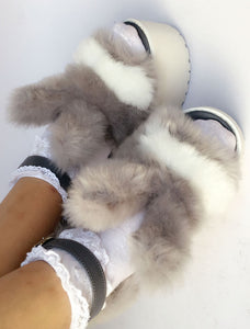 Sweet Lolita Shoes Faux Fur Bunny Platform Chunky Heel Open Toe Lolita Sandals