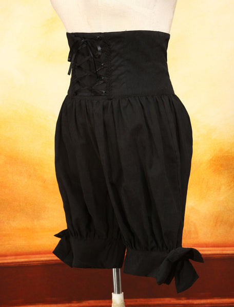 Black Cotton Lolita Shorts Lace Up Shirring Bows Lolita Pants