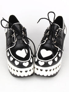 Lolita Platform Shoes Hearts High Platform Lolita Deck Shoes With Laciness