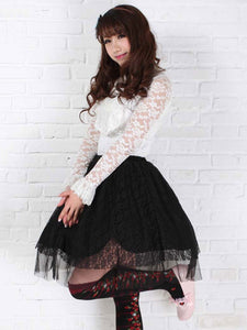 Classic Lolita SK Lace Ruffle Pleated Black Lolita Skirt