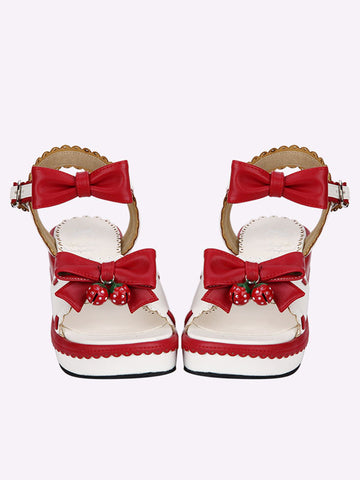 Sweet Lolita Sandals Strawberry Bell Bows White Lolita Shoes