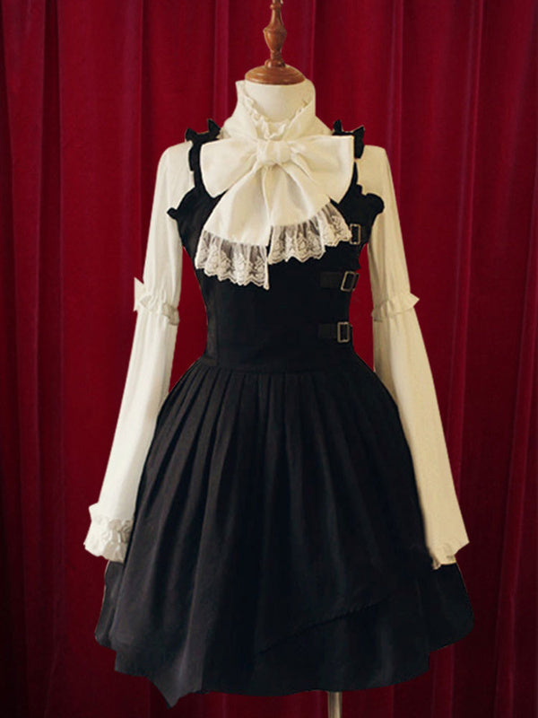 Black Lolita Dress Straps Buckles Cotton Dress for Women