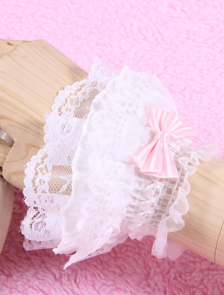 White Bows Lace Synthetic Lolita Gloves