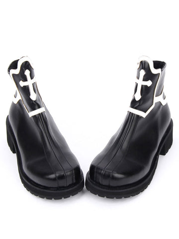 Gothic Lolita Shoes Black Platform Chunky Heel Cross Lolita Boots
