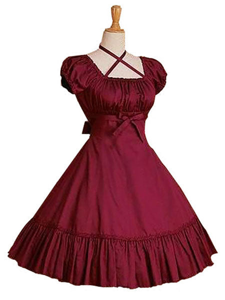 Sweet Lolita Dress OP Burgundy Short Sleeve Lolita One Piece Dress