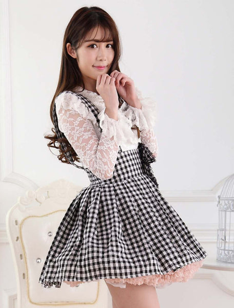 Sweet Lolita Dress SK Check Bow Lolita Suspender Skirt