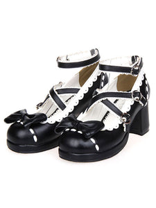Sweet Lolita Chunky Heels Shoes Ankle Strap Bow Deco