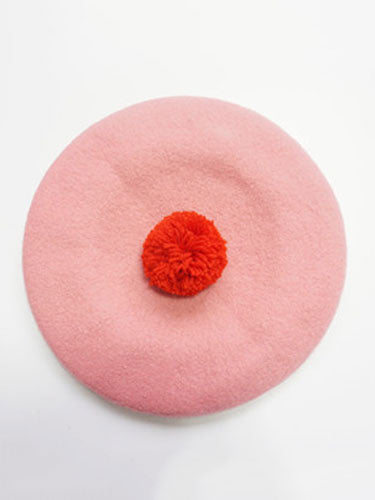 Sweet Lolita Beret Wool Hearts Applique Fuchsia Pink Lolita Barett