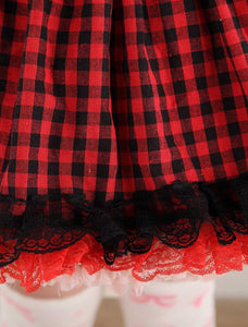Red Black Gingham Lolita Skirt Salopette Lace Lining