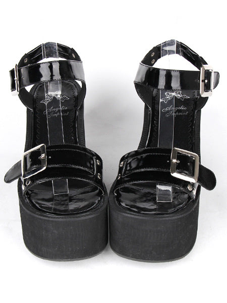 Buckles PU Leather Black Lolita Sandals 