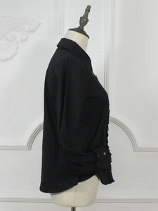 Gothic Lolita Blouse Puff Sleeve Turndown Collar Ruffles Black Lolita Top