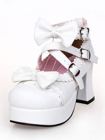 White Bows PU Lolita Shoes for Women
