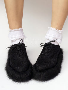 Sweet Lolita Shoes Black Lace Up Faux Fur Sole Lolita Pumps