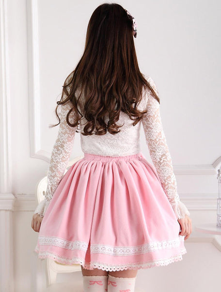 Sweet Pink Short kawaiii Lolita Skirt with Whtie Trim Bows Pears Dress