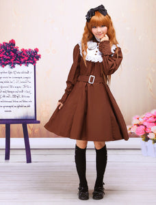 Coffee Cotton Stand Collar Long Sleeves Classic Lolita Dress