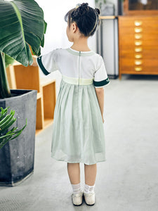 Chinese Style Lolita OP Dress Streaming Light Pleated Embroidered Chiffon Light Green Toddler Lolita OP Dress