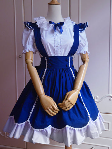 Sweet Blue Cotton Short Sleeves Lolita Outfits 