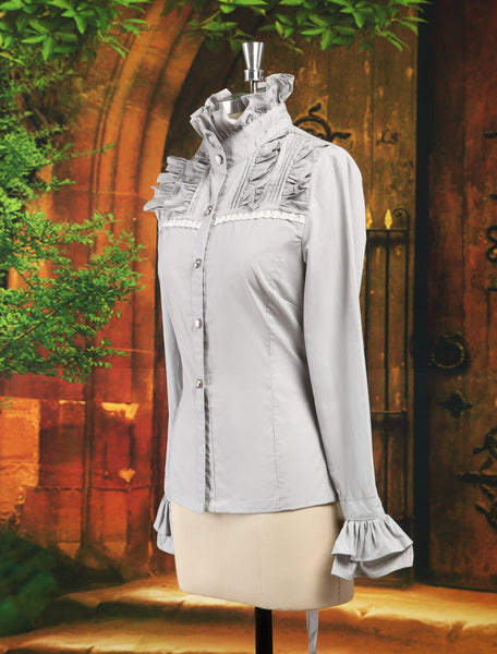 Elegant Gray Cotton Long Sleeves Lolita Shirt