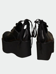 Gothic Matte Black Lolita High Platform Shoes Shoelace Up