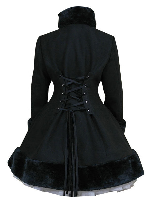 Gothic Lolita Outfits Wool Black Ribbons Hooded Cape With Winter Coat ...