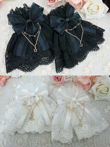 Sweet Lolita Wrist Band Ribbon Bow Metal Detail Lace Lolita Oversleeve