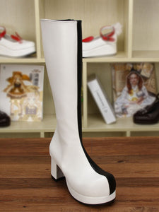 Gothic Lolita Boots Black White Patchwork Two Tone Platform Chunky Heel Lolita High Boots