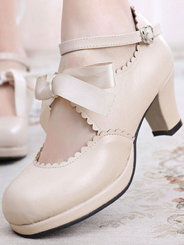 Classic Lolita Shoes Square Toe Platform Prism Heel Bows Deep Brown Lolita Shoes