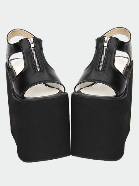 Matte Black/White Lolita Sandals High Platform Zipper Designed