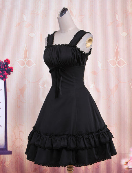 Classic Black Sleeveless Cotton Lolita One-Piece