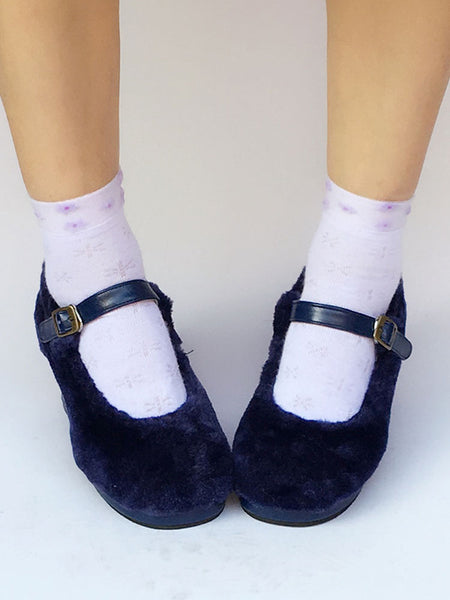 Sweet Lolita Shoes Platform Plush Strap Chunky Heels For Lolita