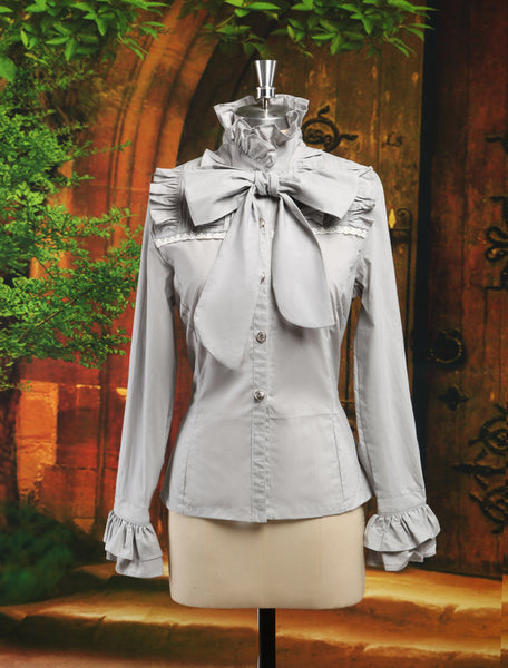 Elegant Gray Cotton Long Sleeves Lolita Shirt
