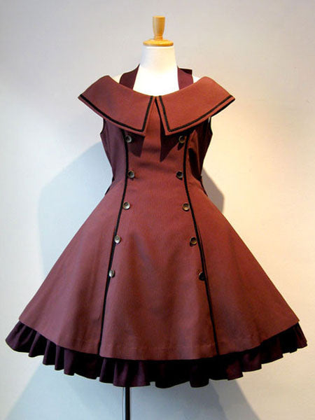 Gothic Lolita JSK Dress Ruffle Button Bow Two Tone Burgundy Lolita Jumper Skirt