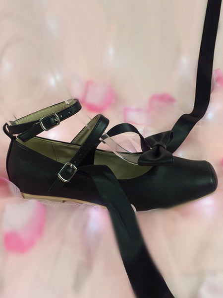 Classic Lolita Shoes Bow Square Toe Ankle Strap Strappy Lolita Pumps